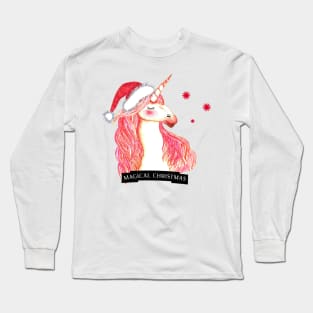 Magical christmas unicorn in watercolor Long Sleeve T-Shirt